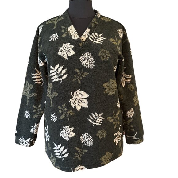 Woolrich Fleece Pullover Outdoors Leaf Fall Print Top, Vintage!   Size XL - Picture 1 of 6
